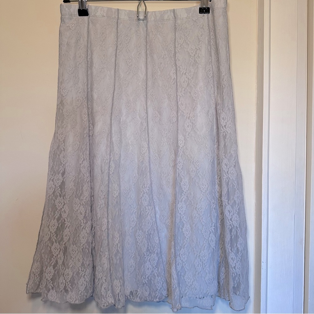 Chapter One Light Grey Flared Stretch Lace Skirt, Fully Lined, Boho, Summer